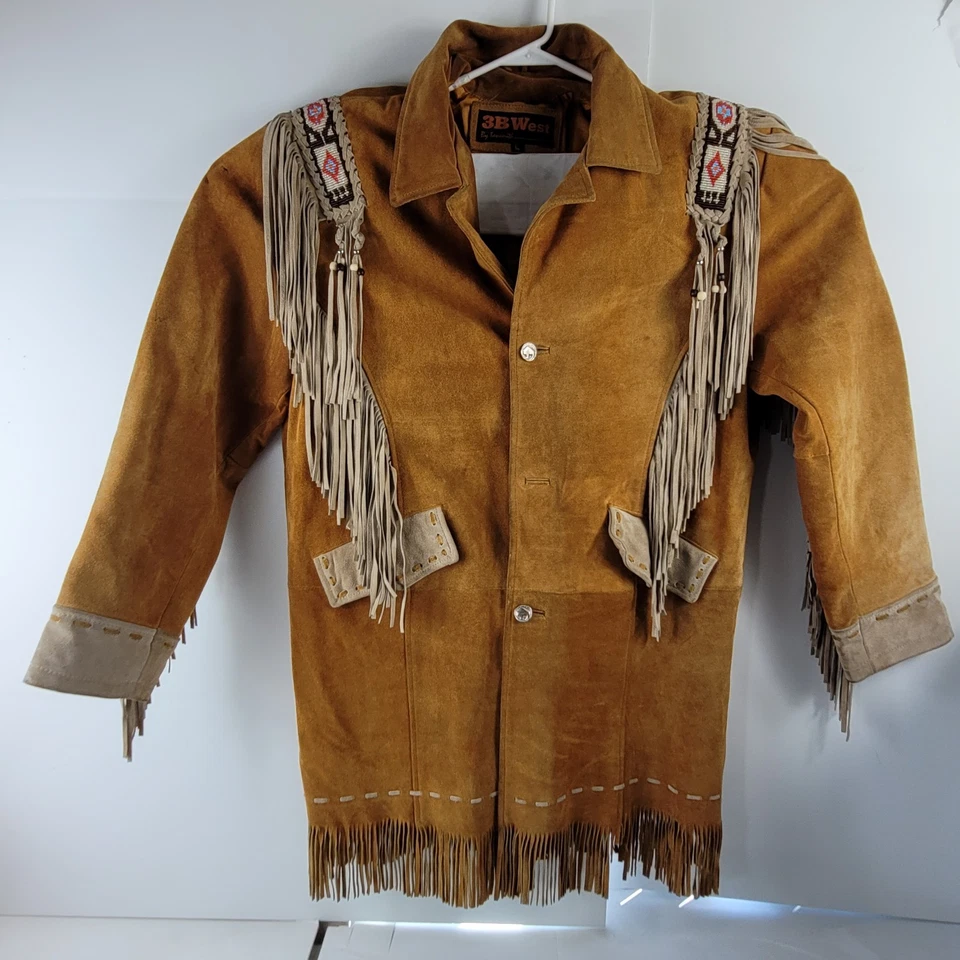 Chaqueta 3B WEST Tansmith Gamuza Cuero Flecos Cuentas Estilo Nativo Americano Talla M Foto 2 de 4