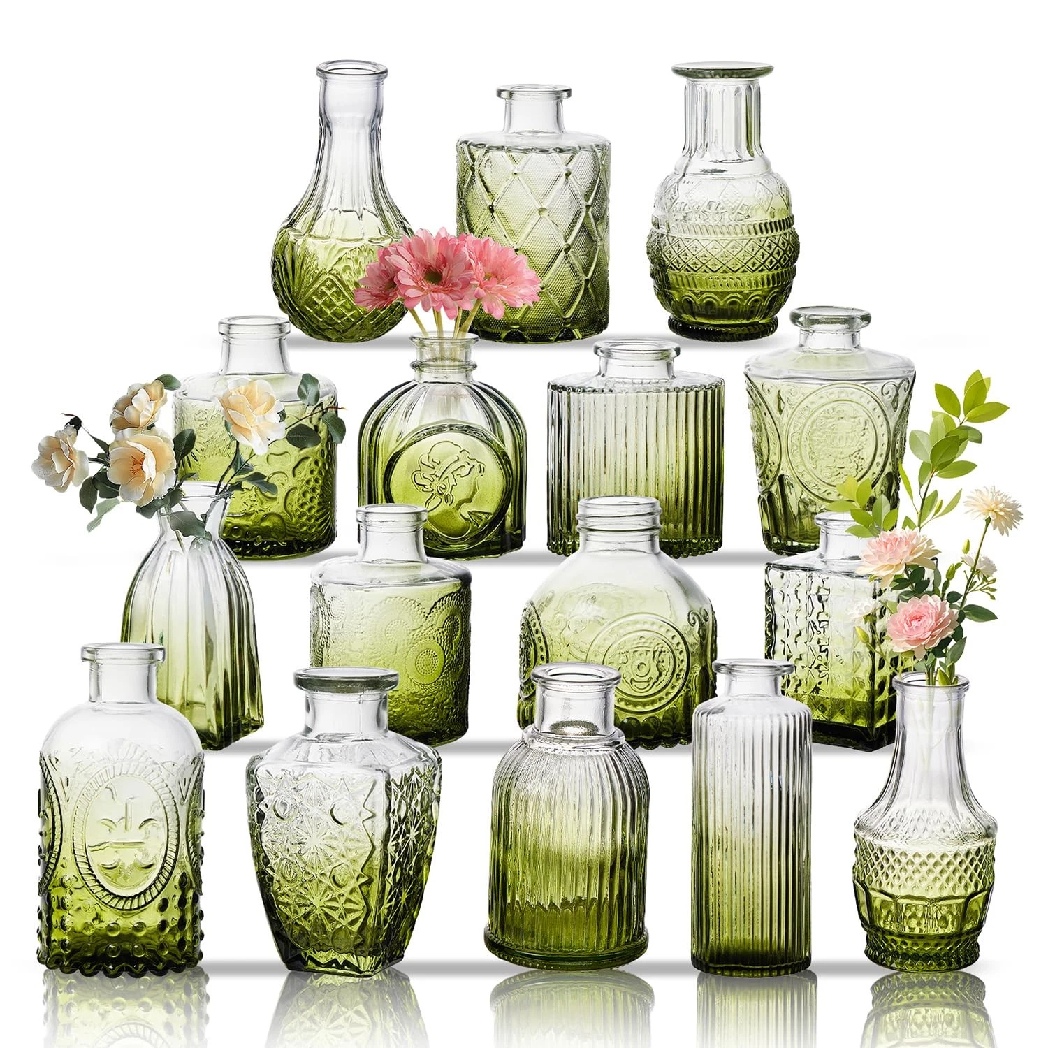 Glass Bud Vase Set of 16, Small Flower Vases, Glass Vases for Centerpieces, Vint