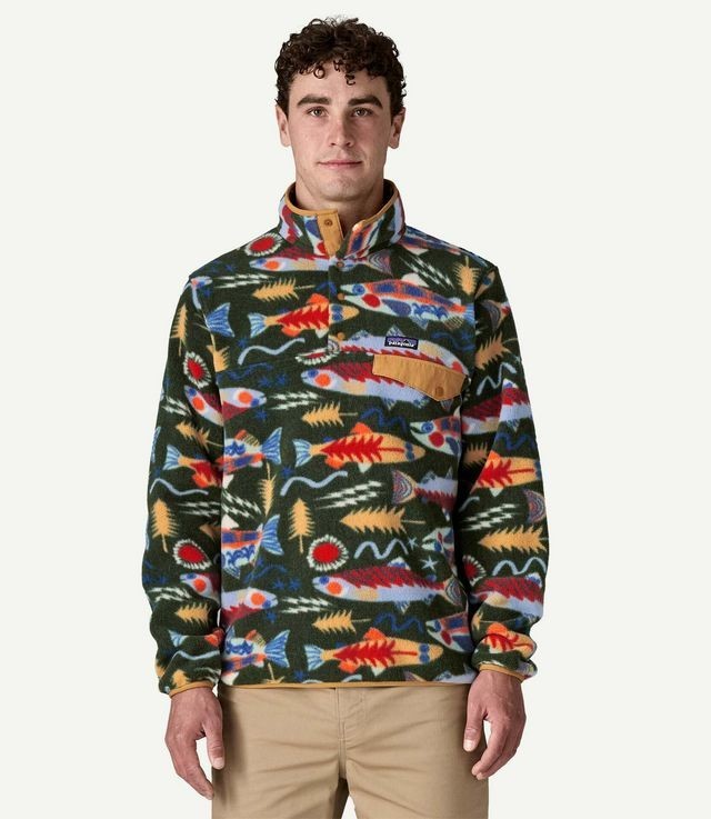 PATAGONIA SYNCHILLA MENS MEDIUM SALMON ENERGY OLD GROWTH GREEN SEOG M FLEECE VTG image 6