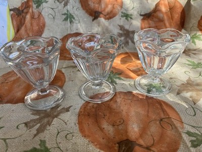 3 Set Anchor Hocking 4  Stemmed Ice Cream Sundae Dessert Glasses VG Condition