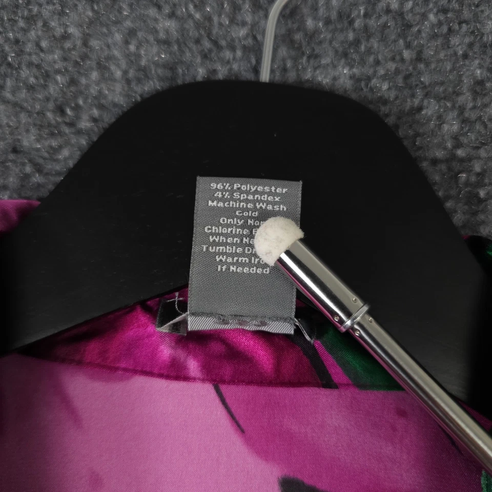 Camisa Ann Taylor Feminina 8P Rosa Verde Floral Cetim Ruched Decote V Blusa Escritório - Imagem 4 de 4