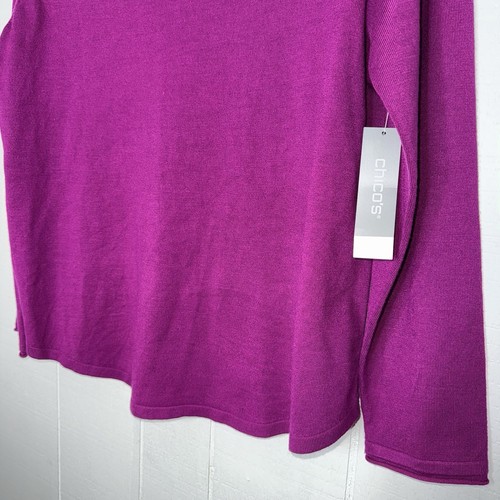 Chico’s Women’s V Neck Pullover Sweater Blooming Dahlia Size 1 Medium NWT - Picture 4 of 6