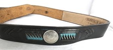 Vintage Kona Kut Nocona Tooled Leather Belt Turquoise and Concho Accents 28-32"