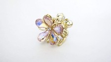 Small mini gold metal ab crystal flower hair claw clip