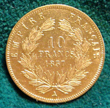 FRANCE NAPOLEON III 10 Francs 1857 Gold