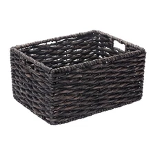 Set of 2 Rectangle Handmade Twisted Wicker Baskets Black Seagrass Bins