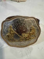 Montana Silversmiths Scalloped Team Ropers Western Belt Buckle - 1930