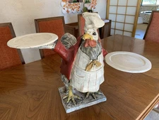 Bill Huebbe 90s Signed Lg Rooster Chicken Chef Kitchen Display Stand