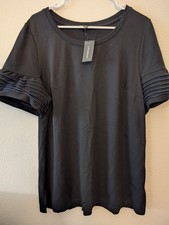 Lane Bryant Black Pleated Short Sleeve Plus S...