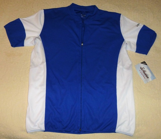 Schwinn Mens Cycling Jersey Shirt Blue White Medium Zip up Back Pouch