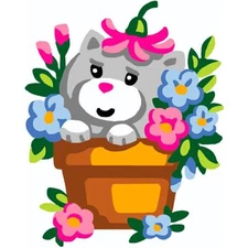 Collection D'Art Stamped Needlepoint Kit Kitten In Flower Pot, NEW