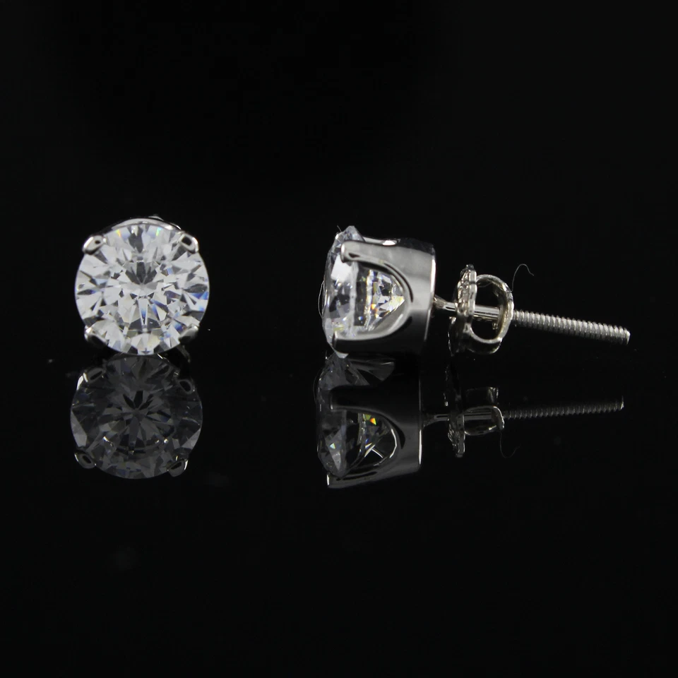 Aretes de topacio blanco de corte redondo de 2 quilates para mujer enchapados en oro blanco de 14 k de 6 mm Foto 3 de 4