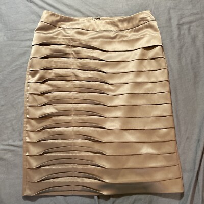 Venus Pencil Skirt Womens 6 Gold Fold over Layered Satiny Knee Length Back Slit