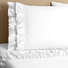 4-PC 2 Layer Ruffle Sheet Set, Solid White 680 TC Cotton, King Cal-King