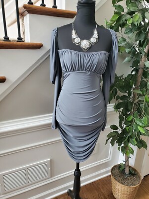 Asos Design Women's Grey Polyester Long Sleeve V-Neck Knee Length Dress  Size 8 | eBay