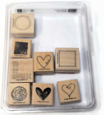 Stampin Up Retired Wood Wooden Mounted Stamp Set Much Love Small Shapes 8pc set