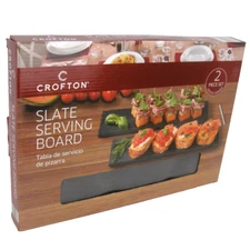 Crofton 12" x 4" Set of 2 Natural Slate Serving Boards Felt Feet Black NIB