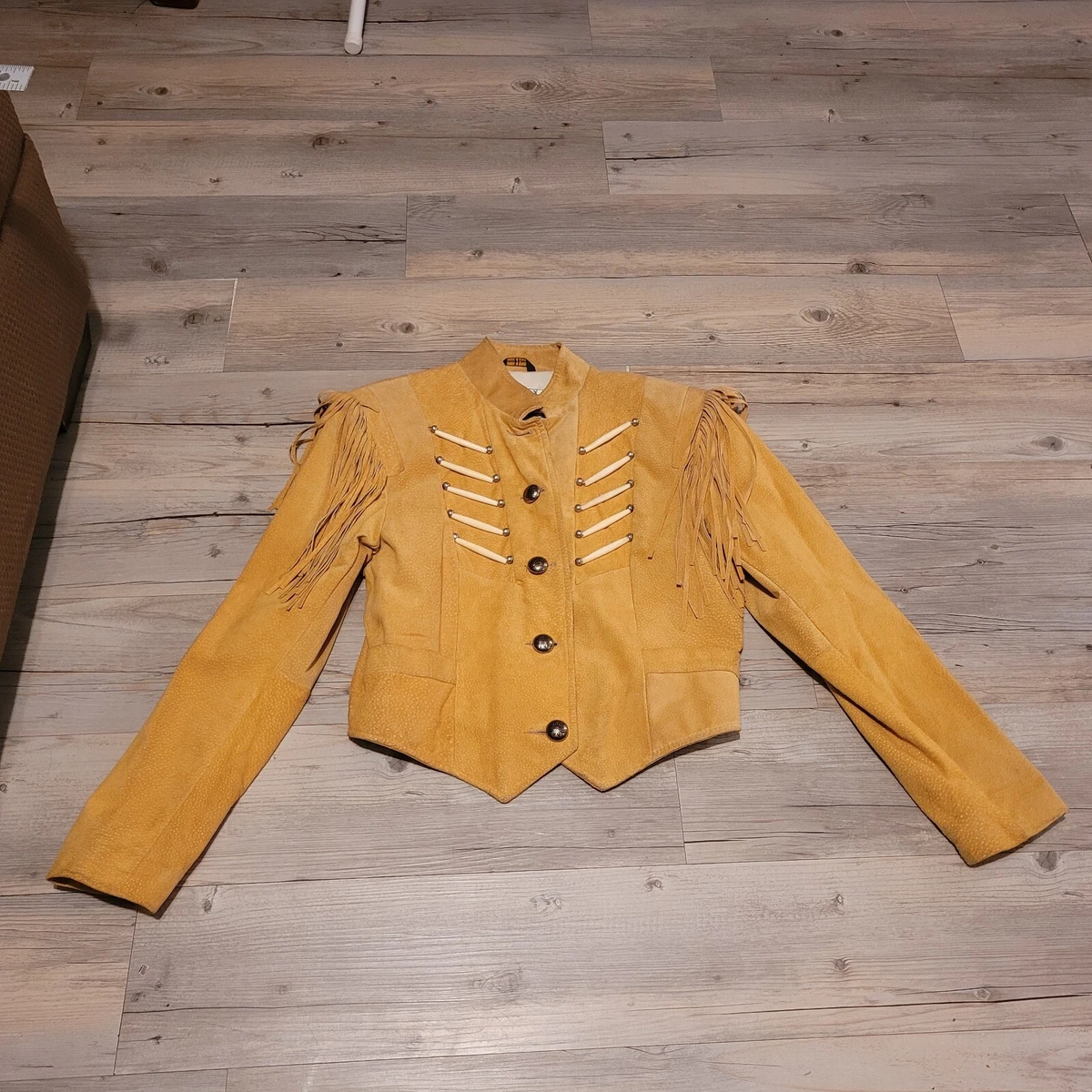 Pioneer Wear Womens Leather Western Short Jacket With Tassels And Bone size 8
