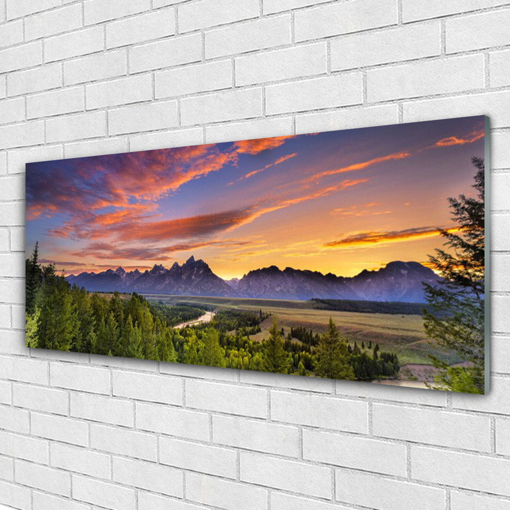 Impression sur verre acrylique paysage montagne pour grand salon lumineux