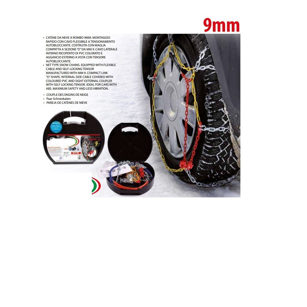 Catene Da Neve 9 Mm Gruppo 9.5 - Misura 205/65 R16 - Omologate ONorm 5117, TUV E GS, Montaggio E Tensionamento Manuale Con Microregolazione
