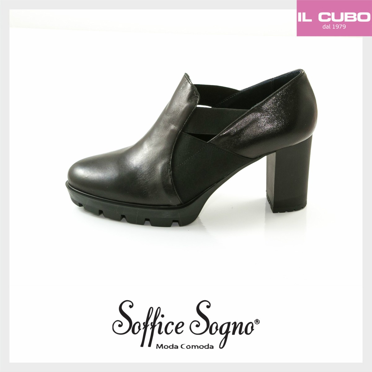 SOFFICE SOGNO SCARPA ACCOLLATA IN PELLE COLORE NERO TACCO H CM