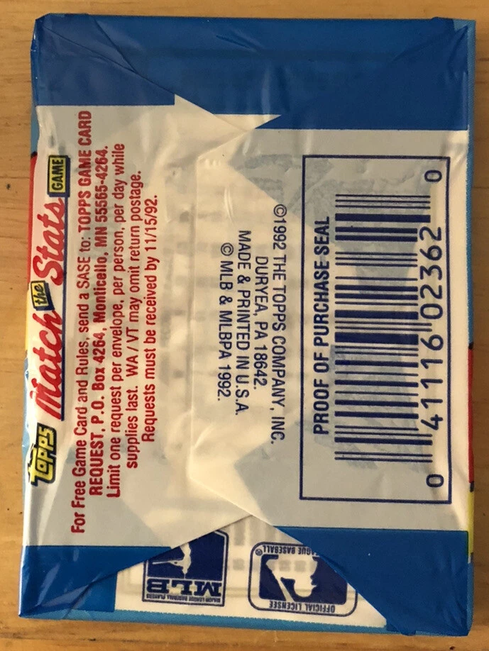 Paquete de cera Topps 1992 Garry Templeton Mets (top) Mike Moore Athletics (espalda) Foto 2 de 2