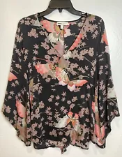 Anna Scholz Silk Babydoll Fairy Top Size 16 Floral Butterfly Sequins Bell Sleeve