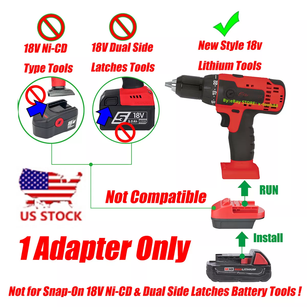 1 Adapter for Snap On 18V CTB8185 Li Ion Battery Tools To