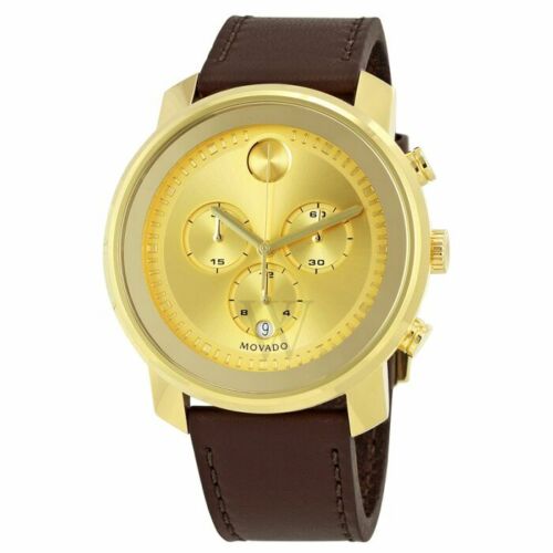 MOVADO BOLD 3600409 GOLD DIAL BROWN LEATHER STRAP TREND CHRONOGRAPH MEN'S  WATCH