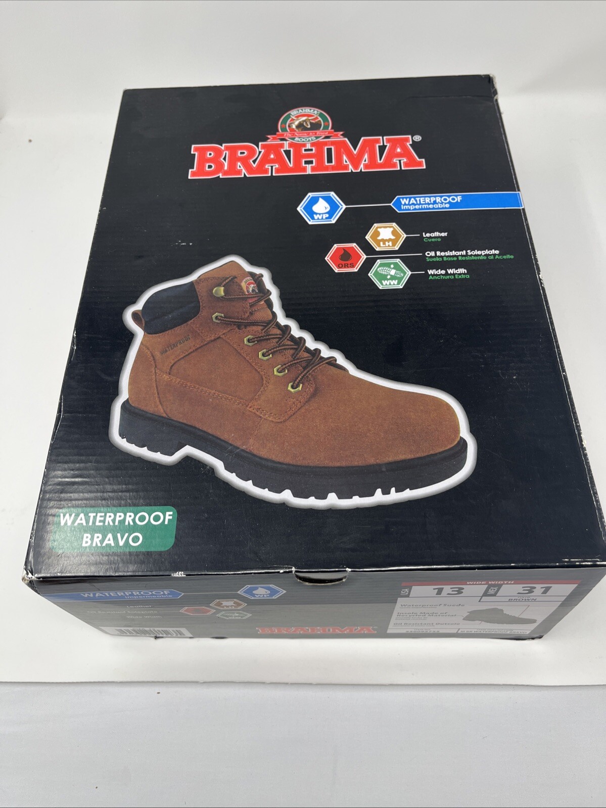 WIDE! Brahma Men's size 13 Wide Brown Bravo Waterproof Soft Toe Work Boots
