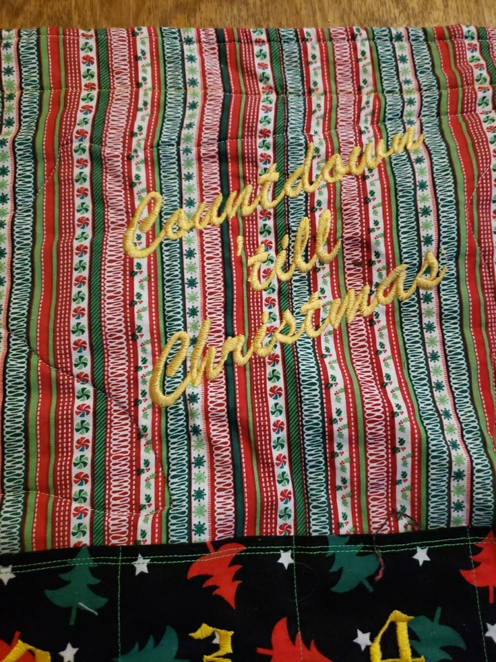 ADVENT WALL HANGING QUILTED "COUNTDOWN TO CHRISTMAS" EMBROIDERED MULTICOLOR 36"L - Image 2 of 4