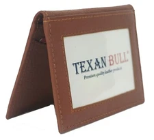 Leather Wallet  Card Case Front Pocket Thin Slim ID Window Credit Card Tan Men