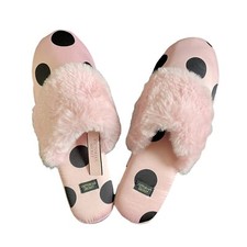VICTORIA SECRET Signature Fuzzy Satin Slippers Pink/Black Polka Dot - Small 5-6