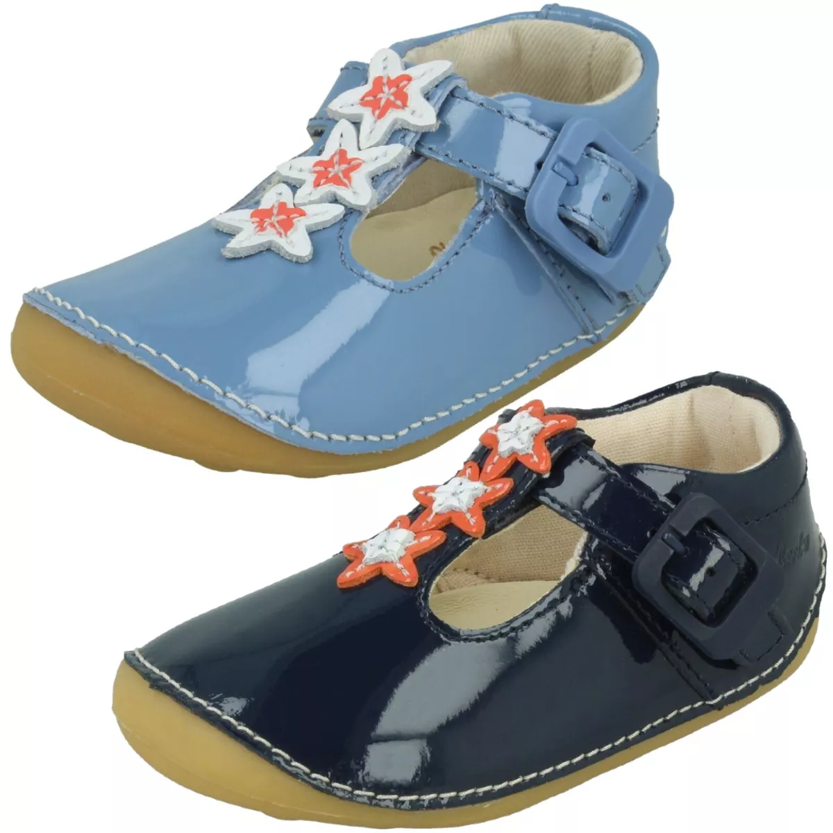 GIRLS CLARKS TINY FLOWER INFANT BUCKLE CASUAL SMART TODDLER LEATHER SHOES SIZE