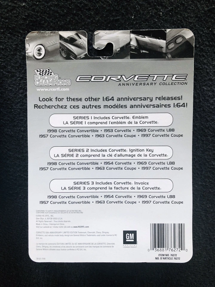 Racing Champions (3) 50th Anniversary Chevrolet Corvettes 1957 1963 & 1997 - Image 2 of 2