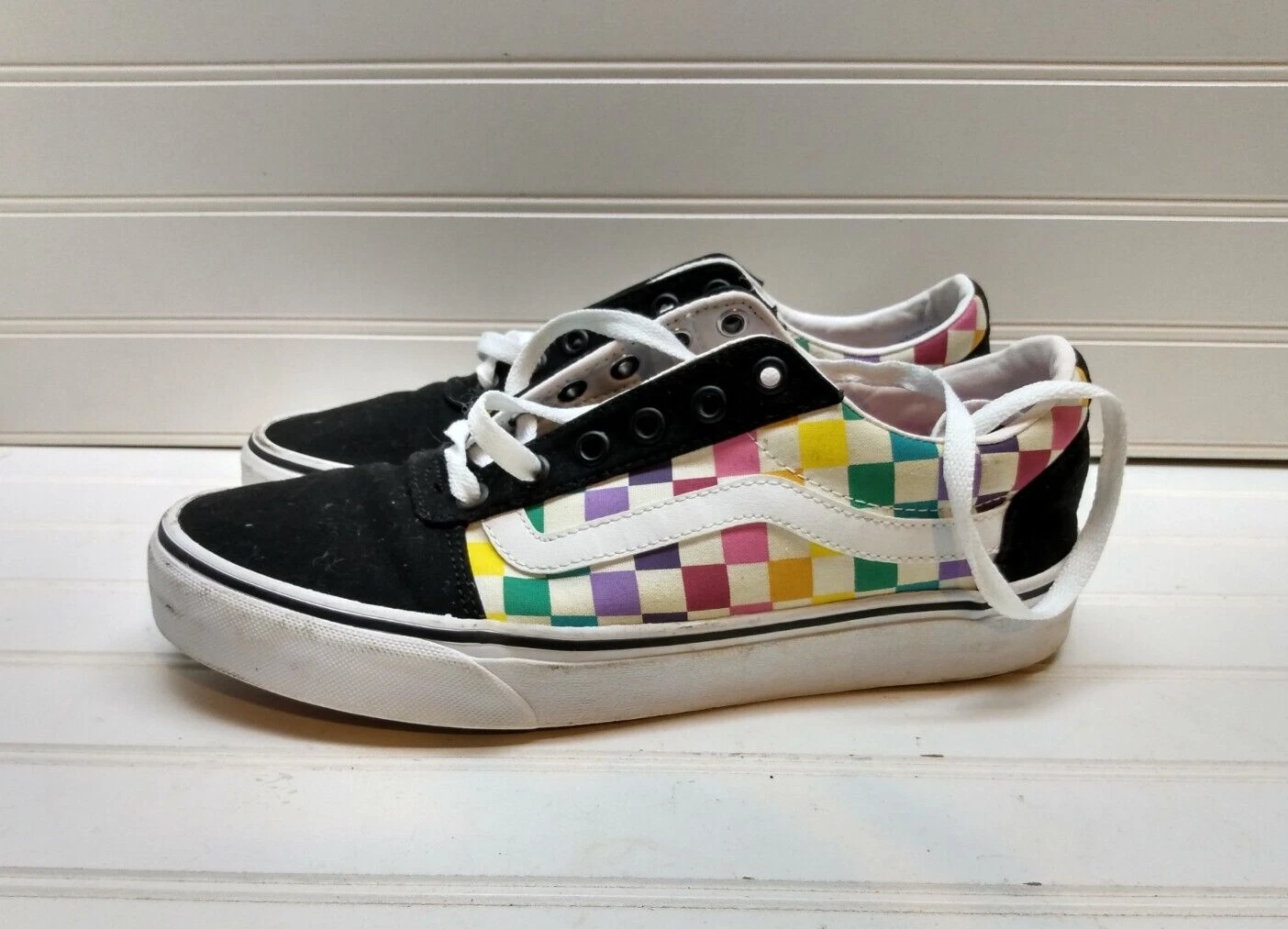 VANS Scarpa da skate donna sneaker in tessuto a scacchi nero bianco rosa 9 5 M 40 5