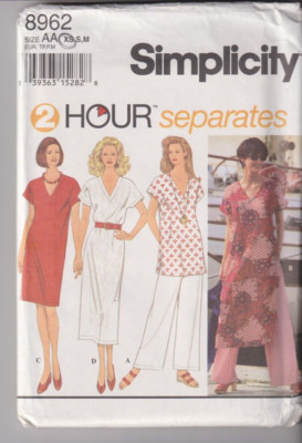 8962 SIMPLICITY 2 Hour - VNeck DRESS TUNIC & PANTS - Sz XS/S/M