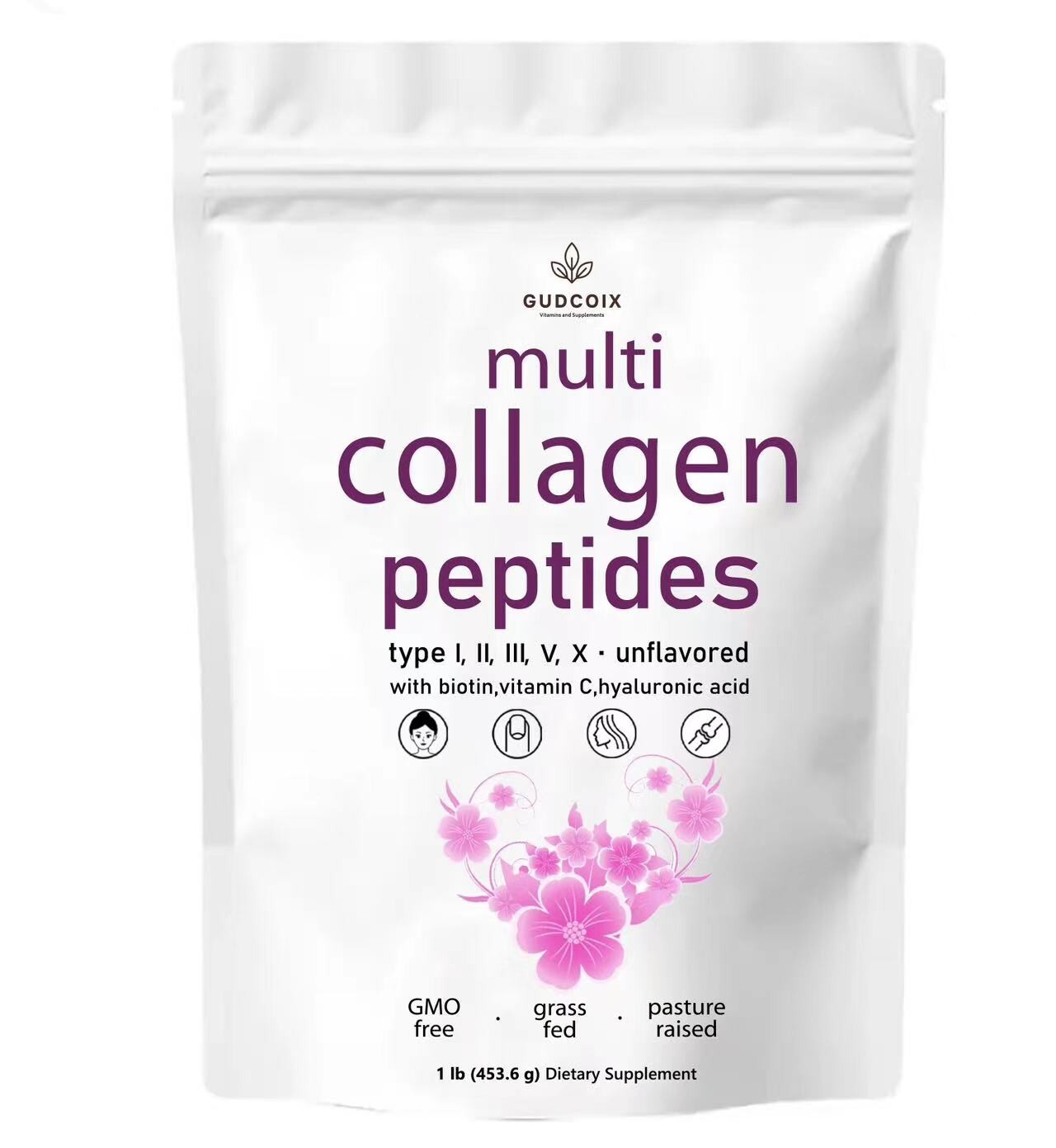 Multi Collagen Peptides Powder 1 lb Hydrolyzed Protein Peptide Type I,II,III,V,X