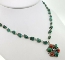 Carolyn Pollack Relios & QTC Sterling Turquoise Coral Pendant & Nugget Necklace