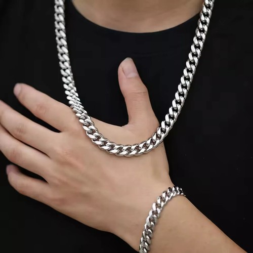 Mens Boys Curb Chain 18"-26" 2mm - 15mm Stainless Steel Silver Cuban Necklace UK