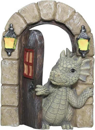 Dragon Garden Ornament Resin Craft Statue Fairy Door Open the