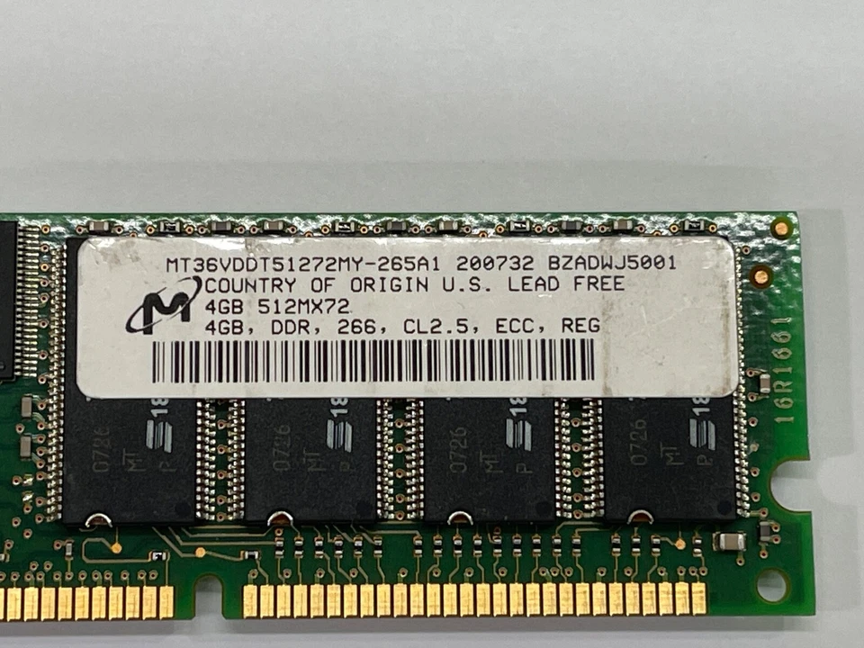 Memoria DDR 266 MHz 4 GB 208 PINES PC-2100 IBM 12R9276 512 Mx72 MT36VDDT51272MY-265A1 Foto 2 de 4