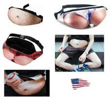 Men Women Unisex Dad Bod Waist Bag Novelty Hairy Beer Belly Fanny Pack HO