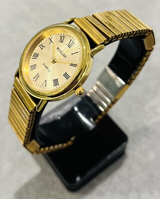 MUELLER Unisex Uhr, Quarz, vergoldet, neue Batterie, gut gepflehter