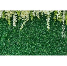 Greenery Backdrop with Flower Photography Green Leaf Grass Wall White Floral ...