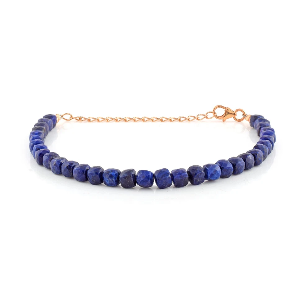 Natürlich Lapislazuli 5mm Quadrat Perlen Kette 925 Silber Handgemachte Armband - Bild 3 von 4