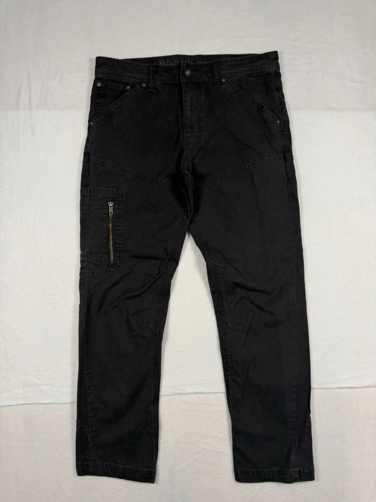 Prana Mens Breathe Cargo Pants Dark Gray Organic Cotton Hiking Zipper 33x30