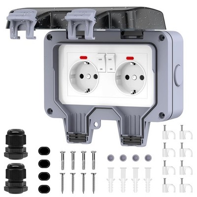 Waterproof Outdoor IP66 2-Gang Switched Double Socket Weatherproof Wall Socket