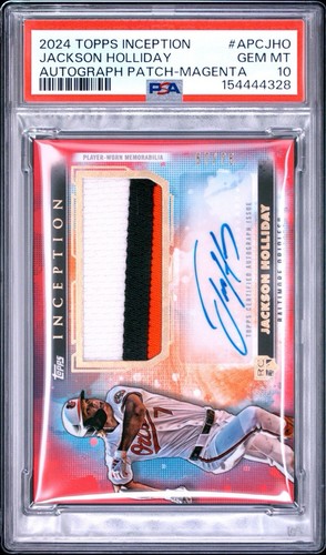 2024 Topps Inception Jackson Holliday RC Rookie Patch Auto Magenta /75 PSA 10