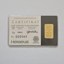 2 Gram Gold Bar Argor Heraeus Swiss Kinebar Fine Gold Vintage Gold Or Oro